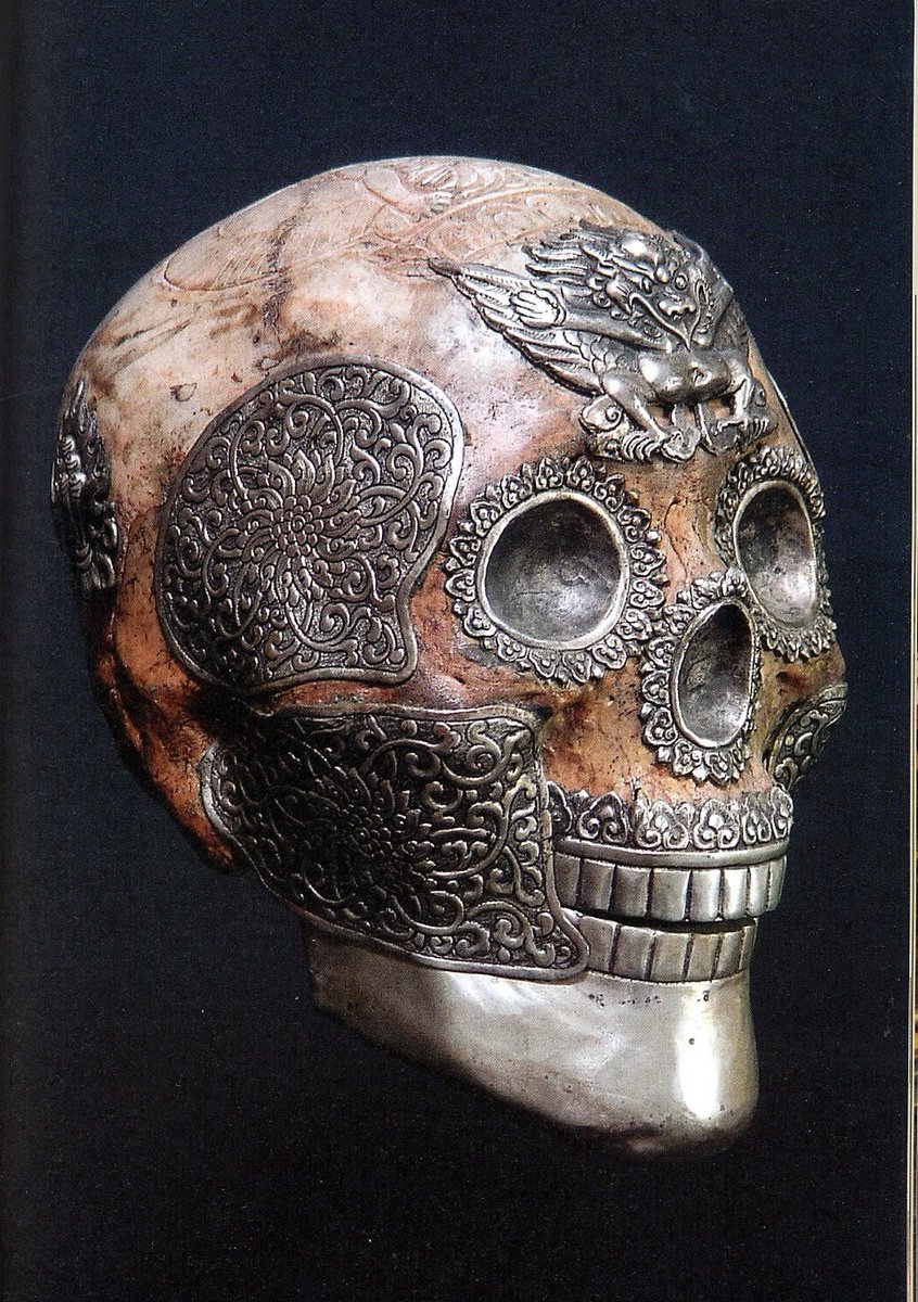 another aspect of Tibetan Buddhism is the kapala, a skull cup: “The kapala—the human skulls used as sacrificial vessels in the more shamanistic of the Tibetan Buddhist rituals—were sometimes selected from appropriate victims while they were still alive and using them."