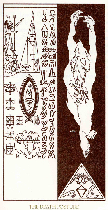 in relation to this, I learned about Austin Osman Spare's concept of the death posture, which is "an intense, physically exhausting technique that uses the link between mind and body to deeply imprint personal goals onto the mind..."