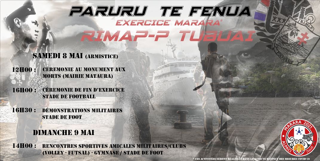 Le RIMaP-P engagé sur l'exercice 'MARARA 21' aux Australes se déploie sur l'île de TUBUAI et RAIVAVAE. Les 8 et 9 Mai, des commémorations et des démonstrations auront lieu en collaboration étroite avec les autorités civiles locales.