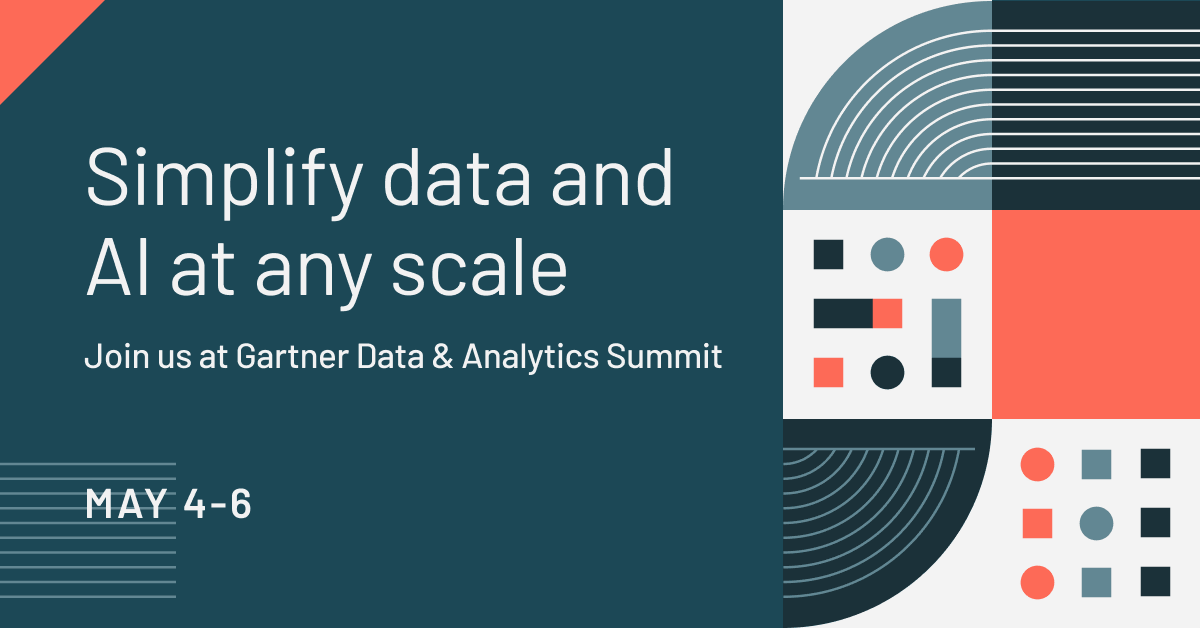 databricks's tweet photo. Attending Gartner Data Analytics Summit? Come say hi! 👋 

@meyerwork, SVP of Product Management, will dive into how #Lakehouse can bring your enterprise cloud data strategy to life! Plus, hear from our data-driven customers H&amp;M &amp; Starbucks. https://t.co/gJBtxrYzCR https://t.co/19Mk9OMH3a