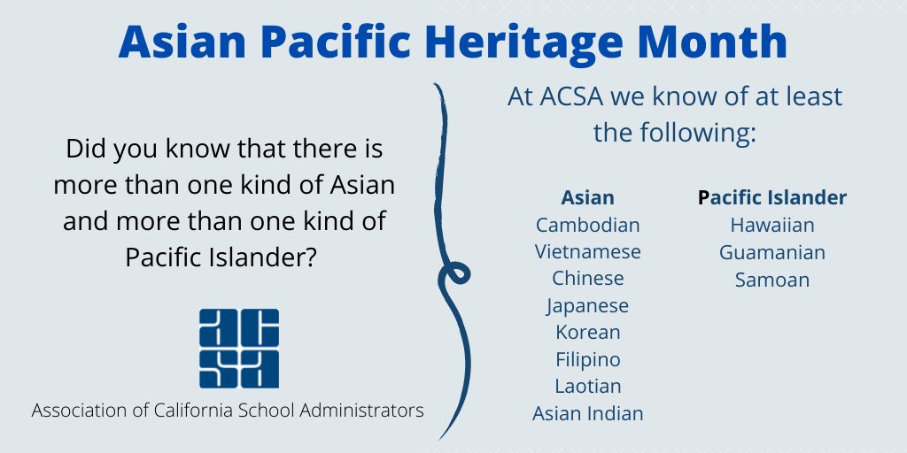Did you know that there are at least 12 kinds of Asian and Pacific Islander ethnicities (that we know about here at ACSA), including Asian Indian? 

#AAPIjoy #AsianPacificHeritageMonth