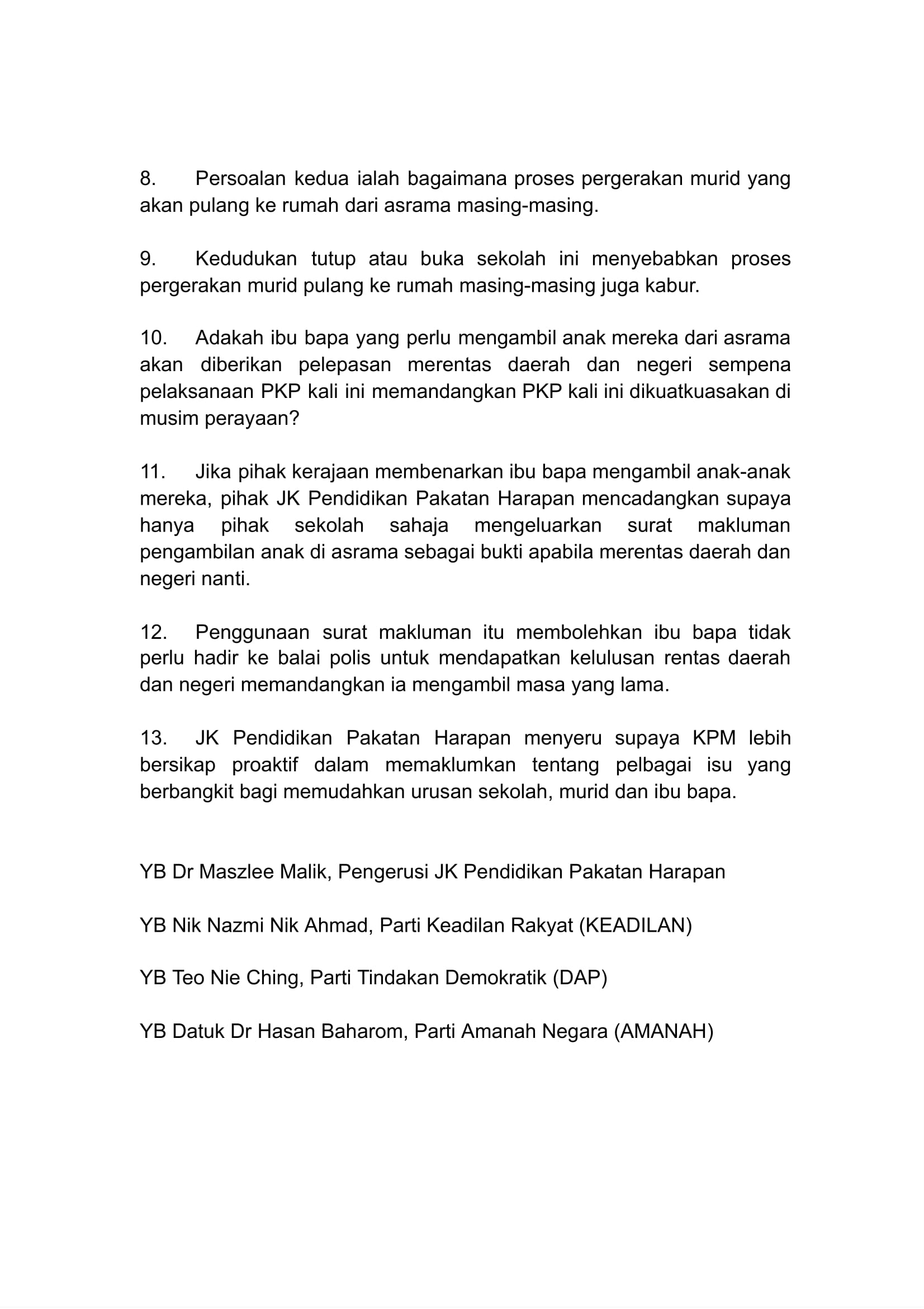 Emmanuelsamarathisa On Twitter Pakatan Harapan Wants The Education Ministry To Clarify Whether Schools In Mco Areas Are To Immediately Close Or Continue Up To The Hari Raya Holidays Six Selangor Districts Will