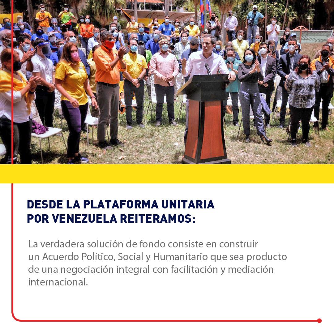 VoluntadPopular's tweet image. Desde la Plataforma Unitaria, reiteramos que la verdadera solución a la gravísima crisis en el país consiste en construir un Acuerdo Político, Social y Humanitario, producto de una negociación integral con facilitación y mediación internacional. #NoAlCNEInconstitucional