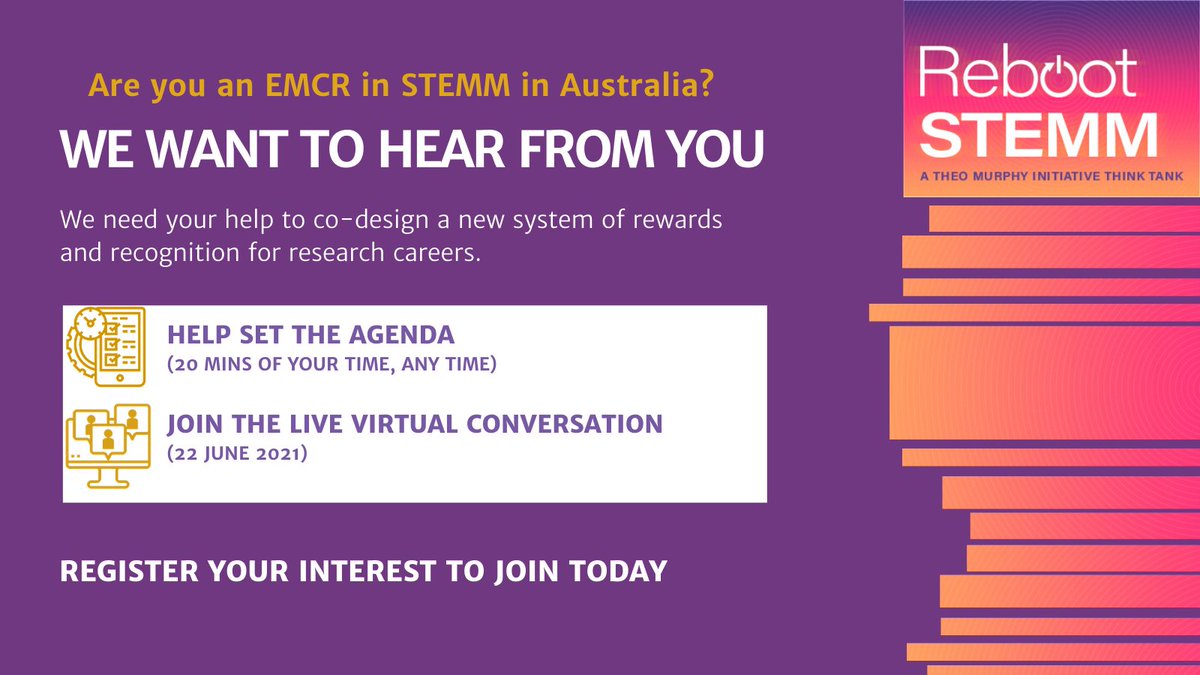 EMCR Forum (@emcrforum) on Twitter photo š¢ Calling #EMCRs in #STEMM in Australia
<a href="/Science_Academy/">Australian Academy of Science</a> is accepting EOIs to join #RebootSTEMM, a virtual think tank to help co-design a strategy to lead us to a more inclusive and diverse way of defining and rewarding āsuccessā in the STEMM sector.
aas.eventsair.com/reboot-stemm/ š¢ Calling #EMCRs in #STEMM in Australia
<a href="/Science_Academy/">Australian Academy of Science</a> is accepting EOIs to join #RebootSTEMM, a virtual think tank to help co-design a strategy to lead us to a more inclusive and diverse way of defining and rewarding āsuccessā in the STEMM sector.
aas.eventsair.com/reboot-stemm/