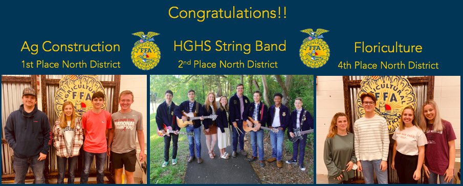 Congratulations to these students for placing in the North District Eliminations!