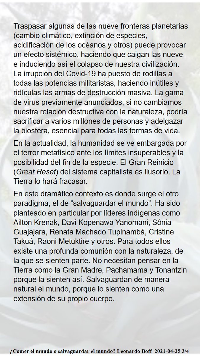 pamelasiurob's tweet photo. El virus Covid-19 ha caído como un rayo sobre el paradigma de “comer el mundo”, es decir, explotar ilimitadamente todo lo que existe en la naturaleza, bajo la perspectiva de un crecimiento/enriquecimiento sin fin https://t.co/ORgIpamQa3