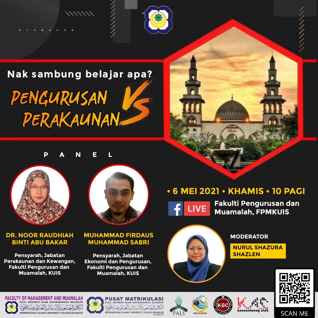 fpmkuis's tweet image. Nak sambung belajar dalam bidang Pengurusan dan Perakaunan? 
Jom tonton live kami untuk mengetahui lebih lanjut.
Jom masuk KUIS!
#pengurusan #perniagaan #diploma #degree #masters #phd #jommasukkuis #kuis #selangor #fpm