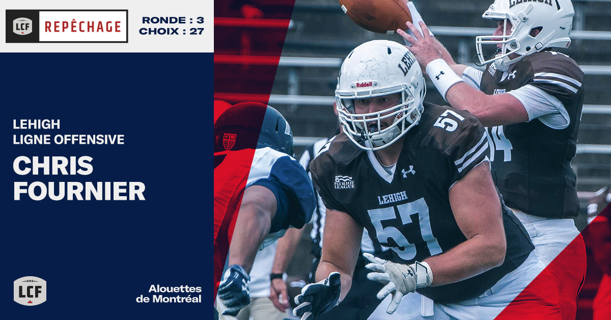 MTLAlouettes's tweet photo. 🤩 Notre 2e choix, cette fois en 3e ronde (27e au total), s’arrête sur le joueur de ligne offensive Chris Fournier de @LehighU!

🤩 The Alouettes' 2nd pick, chosen in the 3rd round (27th overall) is offensive lineman Chris Fournier from @LehighU!

@Chris4nier57 #CFLDraft https://t.co/its36GT3sn