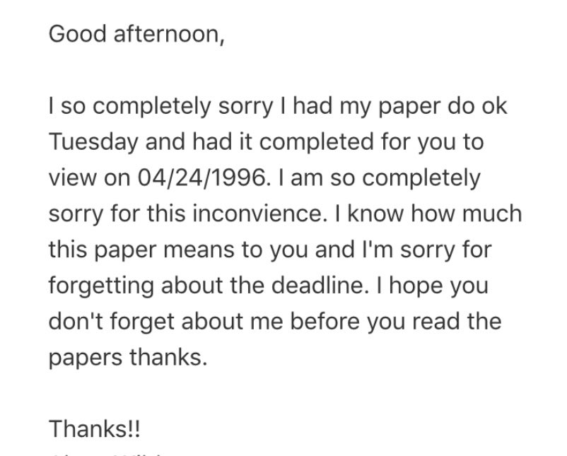 lmaooo this was a legitimate email my sister sent to a college professor when she forgot to submit a paper whilst drunk at a darty. like can you imagine reading this with sober eyes????