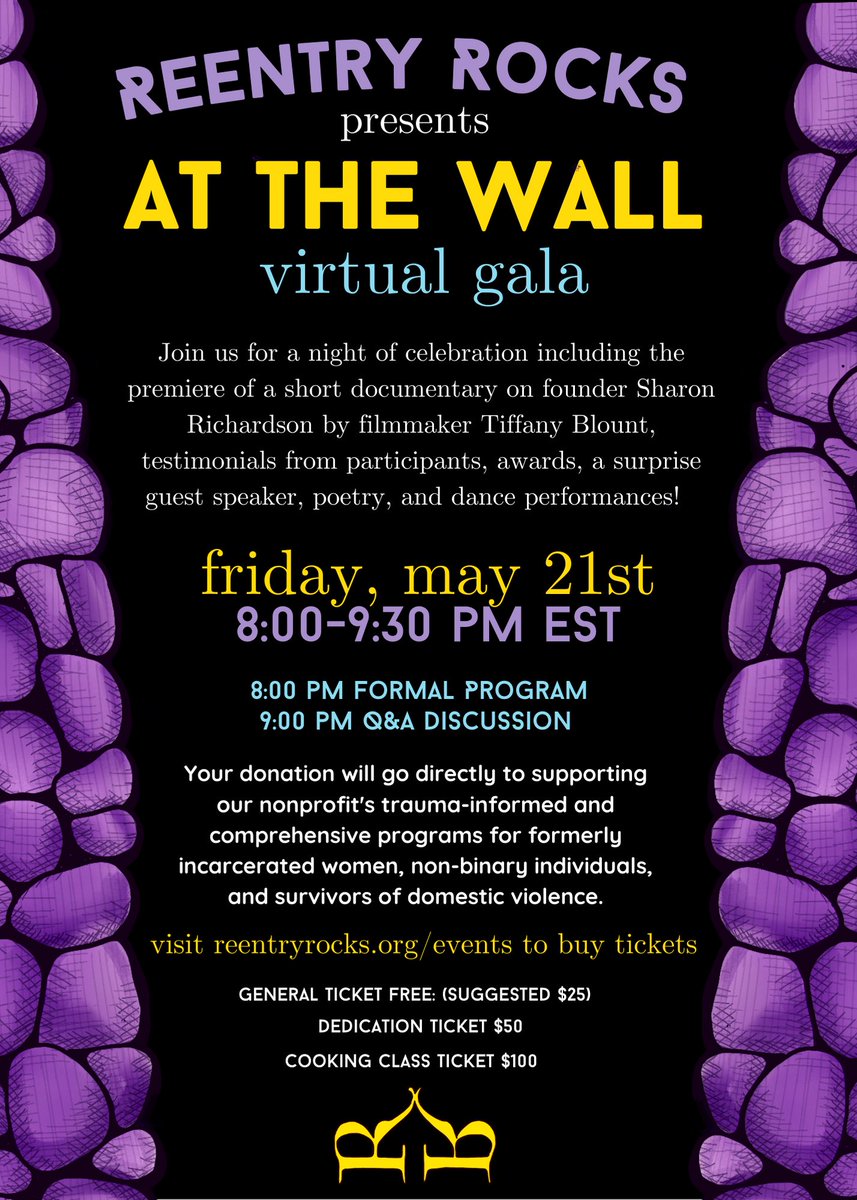 Join us for our first ever virtual gala on Friday, May 21st at 8:00 pm EST! 

Please visit givebutter.com/ReentryRocksGa… to learn more about the event and purchase tickets

All ticket proceeds go directly to funding the programming of 501(c)(3) Reentry Rocks

#ReentryRocks #VirtualGala