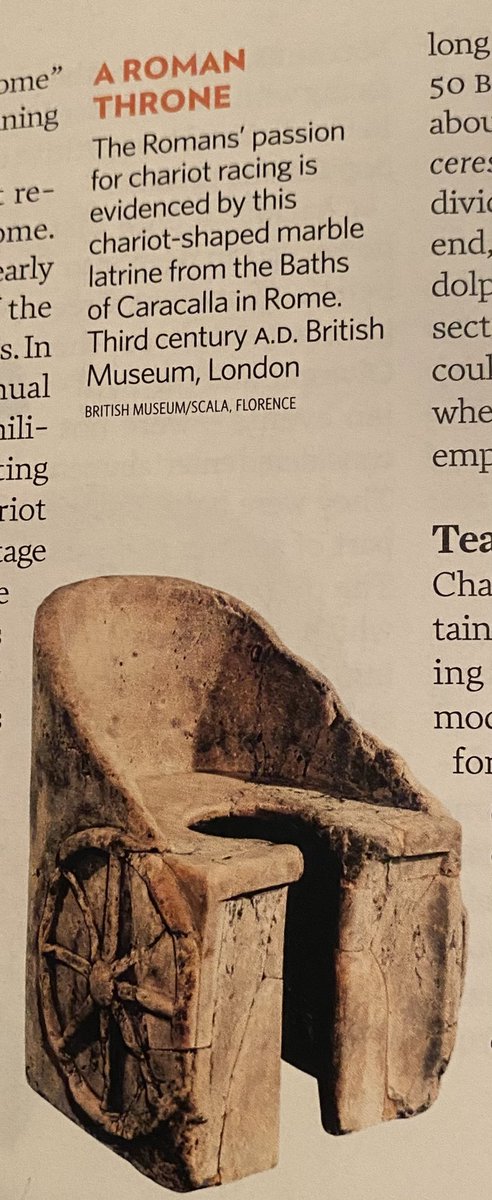 kat_dix16's tweet photo. Today I learned that Ancient Romans moved chariot racing so much that they made toilets that look like chariots. Thanks, @NatGeo. https://t.co/QmeRgDU71Q