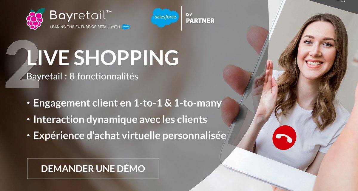 BBridgeDigital's tweet photo. 𝗟𝗶𝘃𝗲 𝗦𝗵𝗼𝗽𝗽𝗶𝗻𝗴 vous offre la possibilité d'avoir une interaction dynamique et sans faille avec vos clients.
Réservez votre démo sur : https://t.co/8xMymQr7Mm
#retailtech #retail #LiveShopping #clienteling #UnifiedCommerce #Omnichannel #Bayretail #Salesforce #tech https://t.co/CWnG9uFqHI