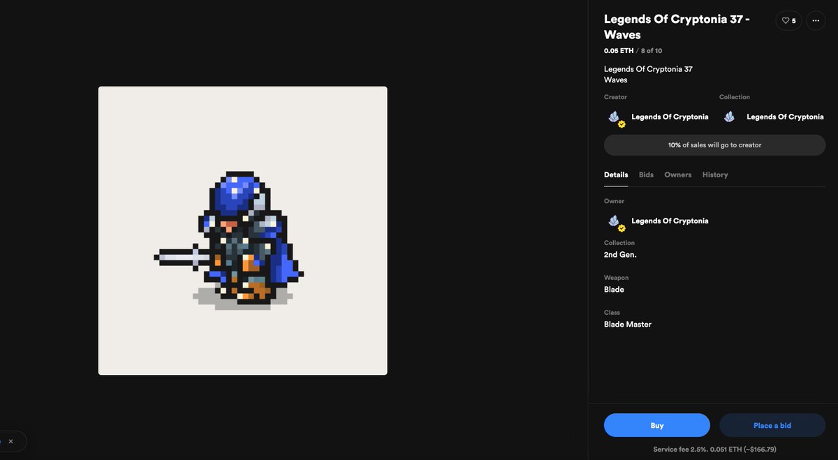 CryptoniaOf's tweet image. Legends Of Cryptonia 37 - Waves

Collection - 2nd Gen.
Class - Blade Master
Weapon - Blade

#NFT available on @rariblecom ⚔️
10ex - 0.05 ETH
rarible.com/token/0x876295…

Collection :
rarible.com/legendsofcrypt…

Website : 
legendsofcryptonia.com