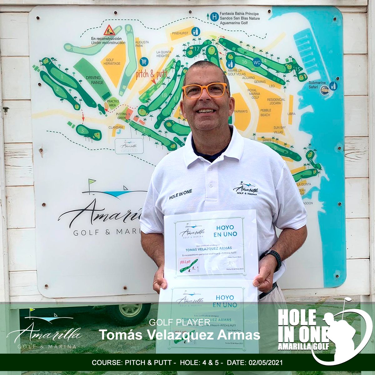 DOBLE HOYO EN UNO!!!
D. Tomás Velázquez Armas ha hecho doble hoyo en uno en el Pitch &amp; Putt de Amarilla Golf,  en los hoyos 4 y 5. Enhorabuena!
#holeinone #hoyoenuno #amarillagolf #amarillaexperience #pitchandputt #golfplayer #golfer #golfpp #tenerife #tenerifegolf #tourism