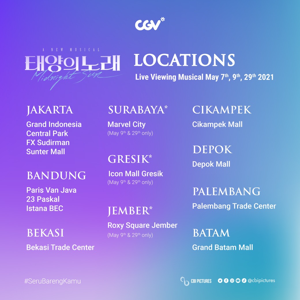 CGV_ID's tweet photo. Midnight Sun ticket PRESALE is open!
Live Viewing exclusive at CGV. 
#MidnightSun_TheMusical #SeruBarengKamu 

https://t.co/CeUjA2t1s3 https://t.co/UlLvKMUAT8