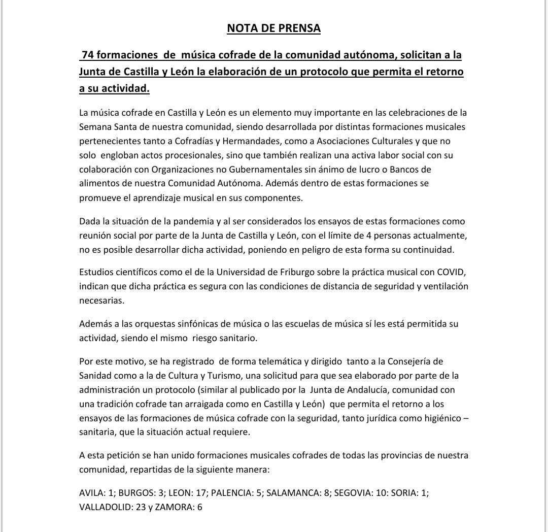 amelencuentro's tweet photo. 📢🗞️ NOTA DE PRENSA
La @amelencuentro se adhiere a la solicitud para volver a los ensayos con seguridad. #queremosvolver #protocolobandasjcyl https://t.co/9Dg4HxOCCk