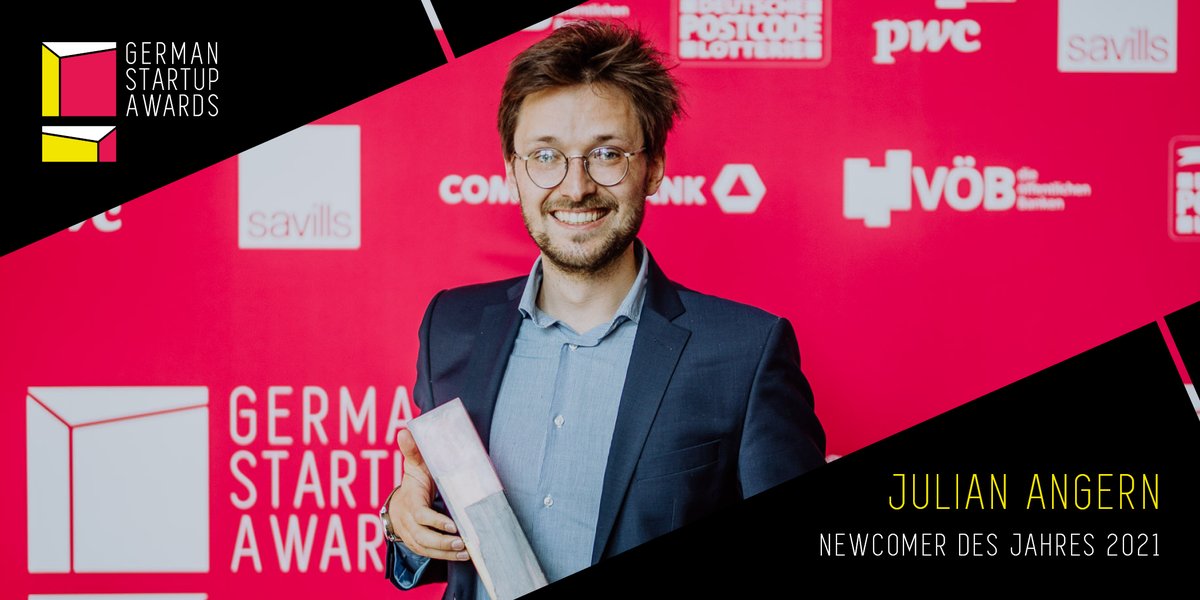 Wir freuen uns sehr: Unser Co-Founder JulianAngern hat den German Startup Award 2021 #GSA21 in der Kategorie “Newcomer des Jahres” gewonnen! 
Wir danken dem Bundesverband Deutsche Startups e.V. für die Verleihung!