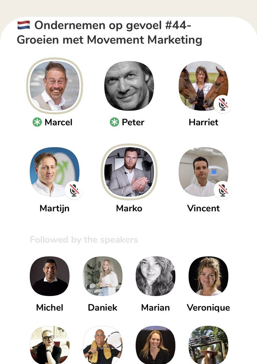 Gaaf weer een volle room op <a href="/Clubhouse/">Clubhouse</a> over movement marketing, hoe maak je de juiste verbinding met je medewerkers? #cultuur #passie #verbinding #identiteit #merk #marketing