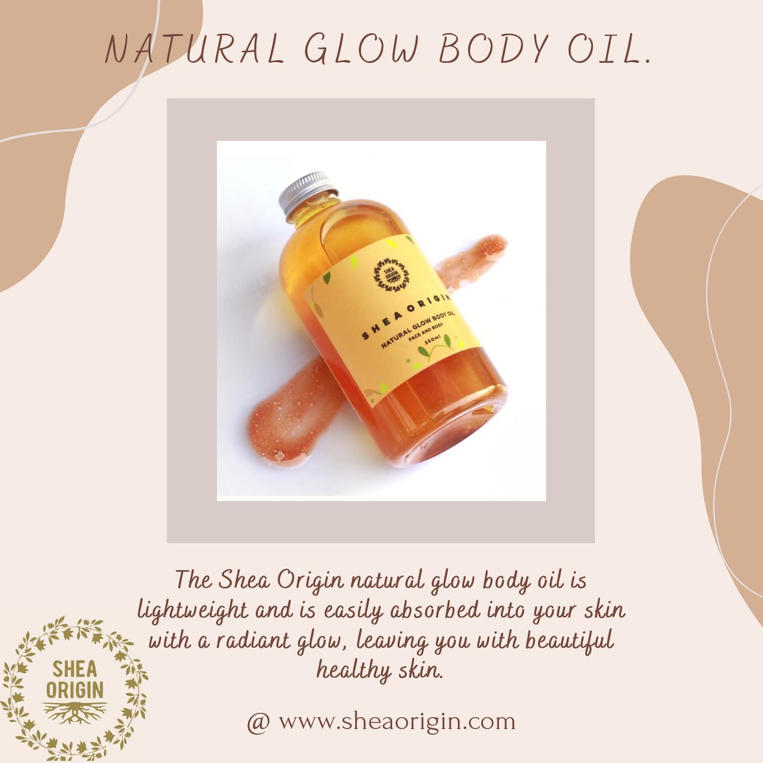 SheaOrigin's tweet image. Stay beautiful and radiant with our natural glow body oil which keeps your skin smooth, prevents breakouts and repairs any damages to your skin.✨

Shop our NATURAL GLOW BODY OIL @www.sheaorigin.com or send us a DM