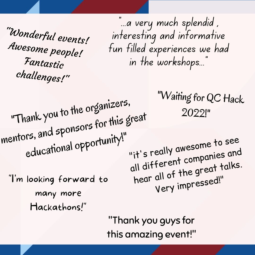 quantumcoalitio's tweet photo. Check out our website https://t.co/3ZI7lI40fU to see the cool winning projects of our hacking challenges.

Here are just some of the responses we got at the end of the event. https://t.co/f4WiDhxpVx