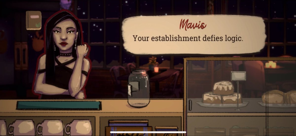 nyubrewcrew's tweet photo. Exclusive nighttime tweet: 

Meet Mavis, a new patron at Rhubarb Roastery! What kind of latte would you brew up for this mysterious, analytical customer? https://t.co/h8Znx17i1l