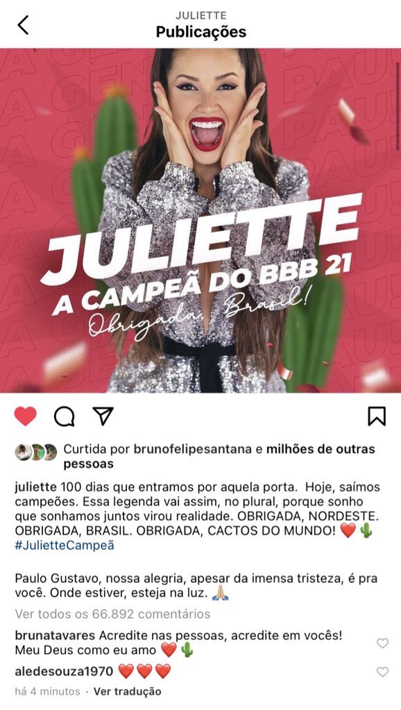 emerzou's tweet photo. JULIETTE QUEBROU NOVAMENTE O RECORDE, QUE ANTES PERTENCIA A BILLIE ELISH (5 minutos), DE FOTO MAIS RÁPIDA A ATINGIR 1M DE LIKES, em apenas 4 minutos. #JulietteCampeã https://t.co/1Nz1eS6Hpm