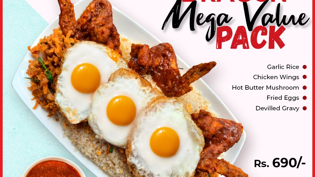 ChinesedragonSL's tweet photo. Dragon Mega Value Pack!

Garlic Rice (Samba), Buffalo Chicken Wings, Hot Butter Mushroom &amp; Fried Eggs just for Rs. 690

Enough for 3, buy for Lunch and Eat for Dinner as well

#chinesedragon #dragonmegavaluepack https://t.co/vI0huxUDdv