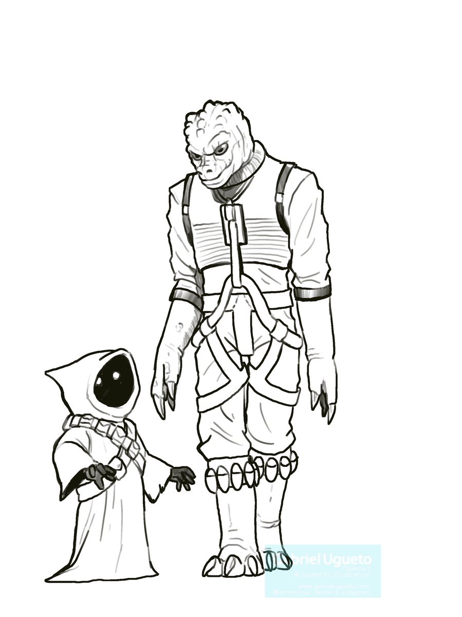 I'm still in time to wish everyone a happy #MayThe4th Here is a quick  sketch of Bossk the Bounty Hunter and a Jawa #StarWarsDay #StarWars  #MayThe4thBeWithYou, image size:899x1200