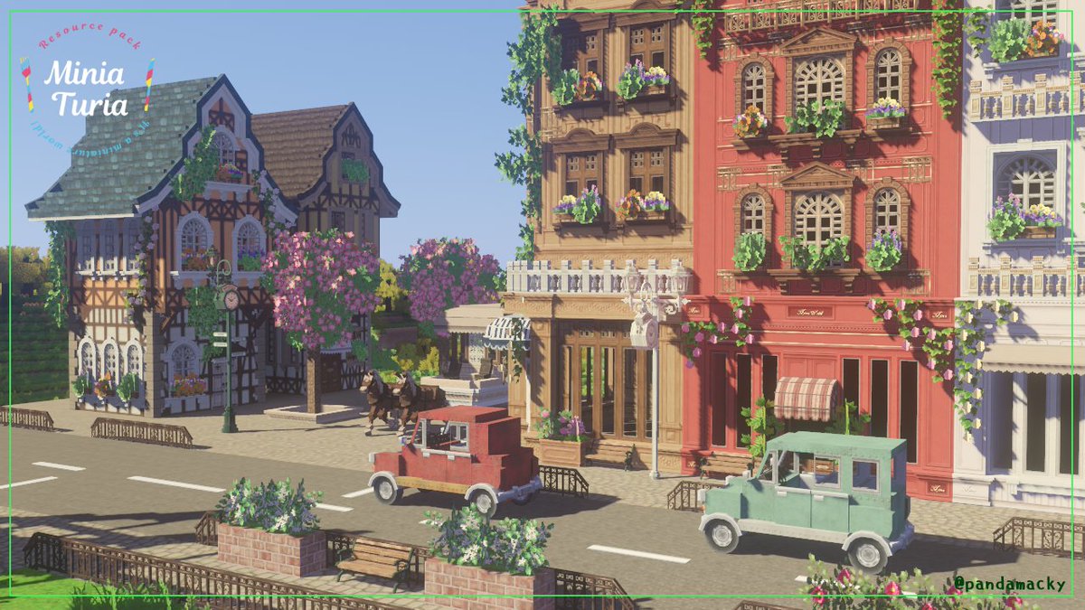 pandamacky's tweet photo. ハーフティンバーと跳ね橋のある町並みを作ってみました✨
#MiniaTuria #Minecraft https://t.co/2QCMk4dxYu