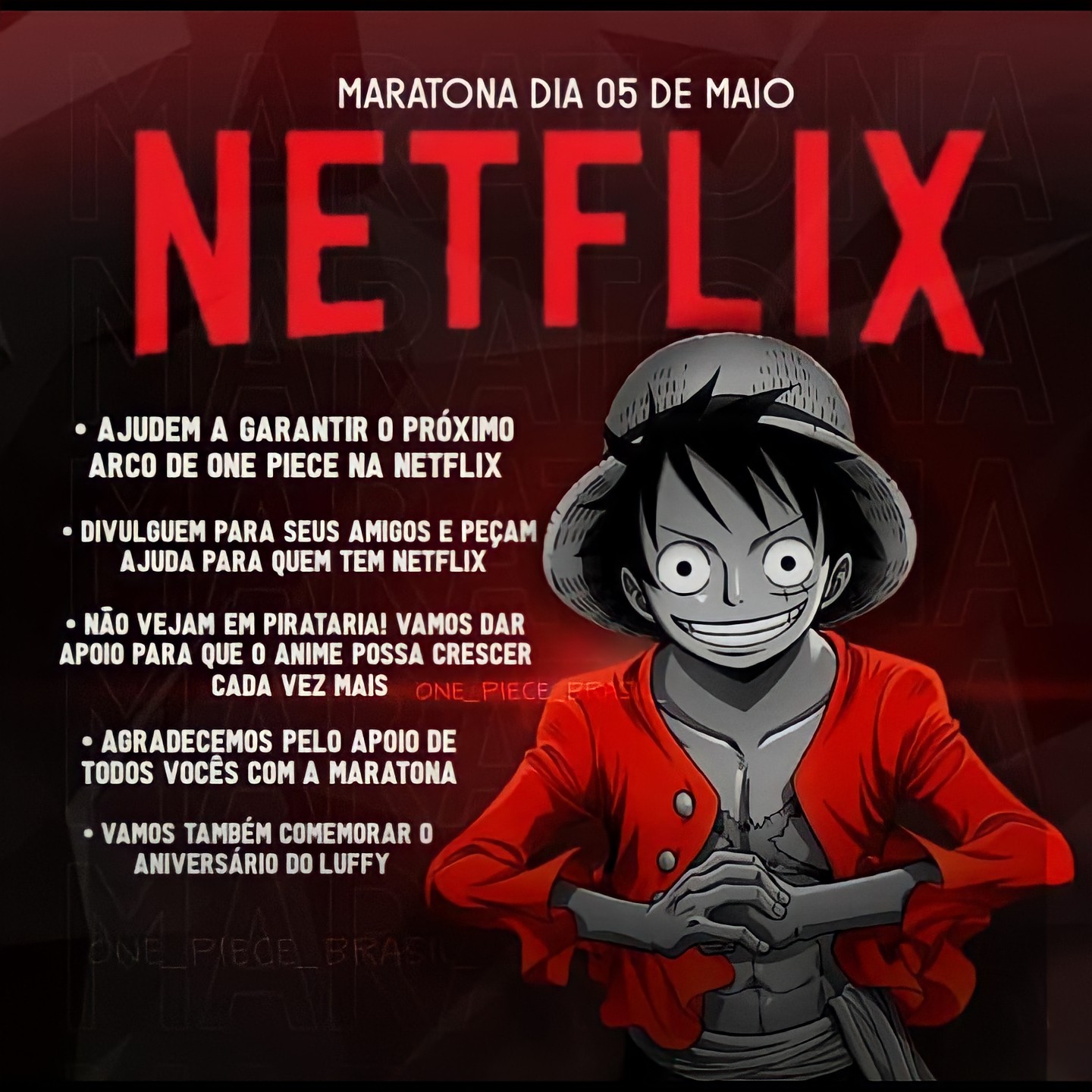 One Piece Netflix Brasil on X: Hoje é #LuffyDay, aniversário do