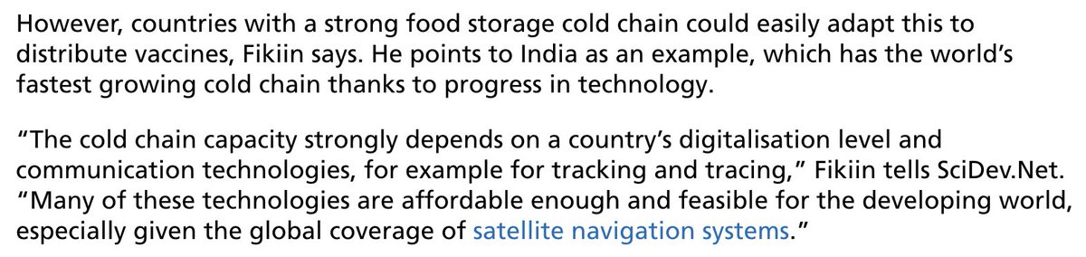 In addition, an entire ULT infrastructure is needed. India has a vibrant cold chain infra but only for up to -25C needs, not ULT. The 28000-unit cold storage network used by Indian immunization programs support 2 to 8C storage.  https://thefederal.com/uncategorized/indias-cold-chain-a-challenge-as-pfizer-makes-covid-vaccine-breakthrough/ https://www.gavi.org/vaccineswork/longest-mile-covid-19-vaccine-cold-chain7/