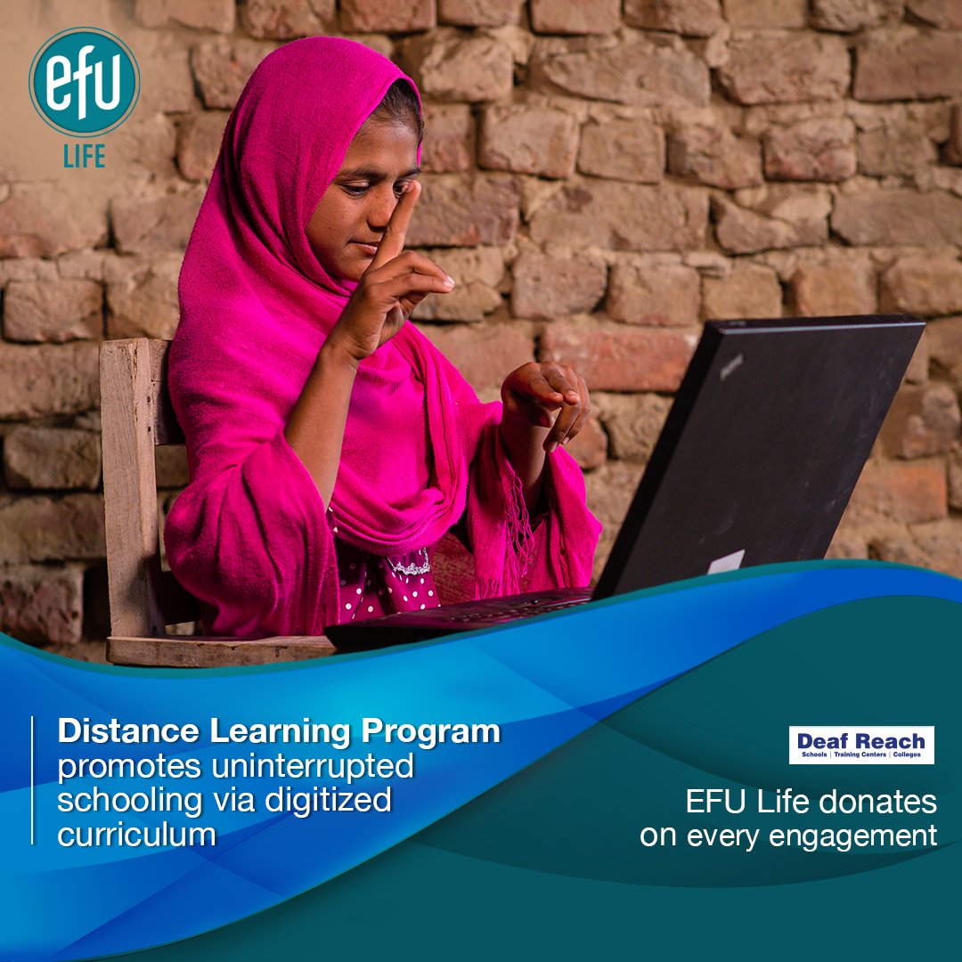 EFU_Life's tweet photo. The Distance Learning Program by Deaf Reach is a unique initiative aimed at imparting education via distribution of free laptops loaded with a digitized curriculum
This Ramadan, join hands #ForALife as on your every Like, Share &amp; Comment, #EFULife will donate Rs.10 to #DeafReach. https://t.co/NvgoLD2AP5