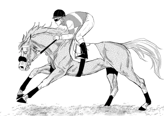 やっぱり描いてて1番楽しいのは馬だなぁと思う、あってなかったようなGW最終日描ける馬の幅も拡げていきたい密かな野望としては、ばんえい競馬の競馬漫画描きたい 