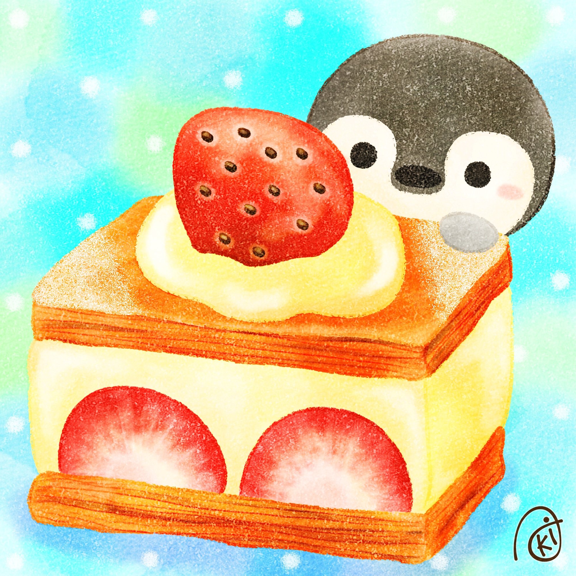 Aki クリームたっぷりミルフィーユ イラスト お絵描き ペンギン コウテイペンギン ミルフィーユ T Co Coszajkrnu Twitter