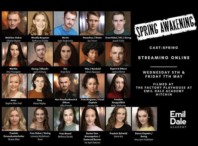 Come on! Tonight’s the night.Spring Awakening streaming online. I am so excited to share these wonderful humans with the industry. #CastSpring <a href="/EmilDaleAcademy/">Emil Dale Academy</a> #Director