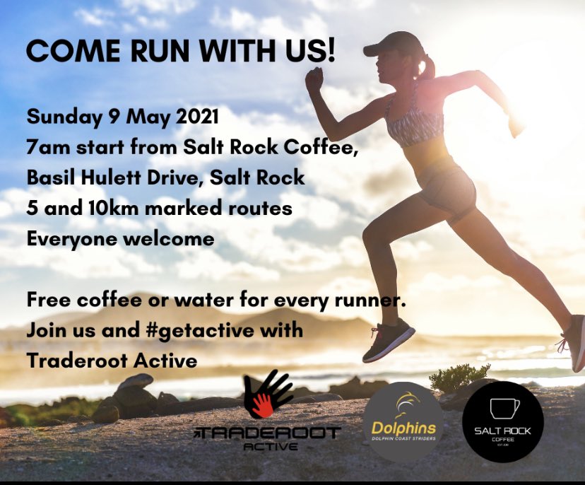 North coast folks come and join me for a little run to start Mother’s Day off right. 7am start at Salt Rock Coffee. #getactive #runforchange #traderootactive