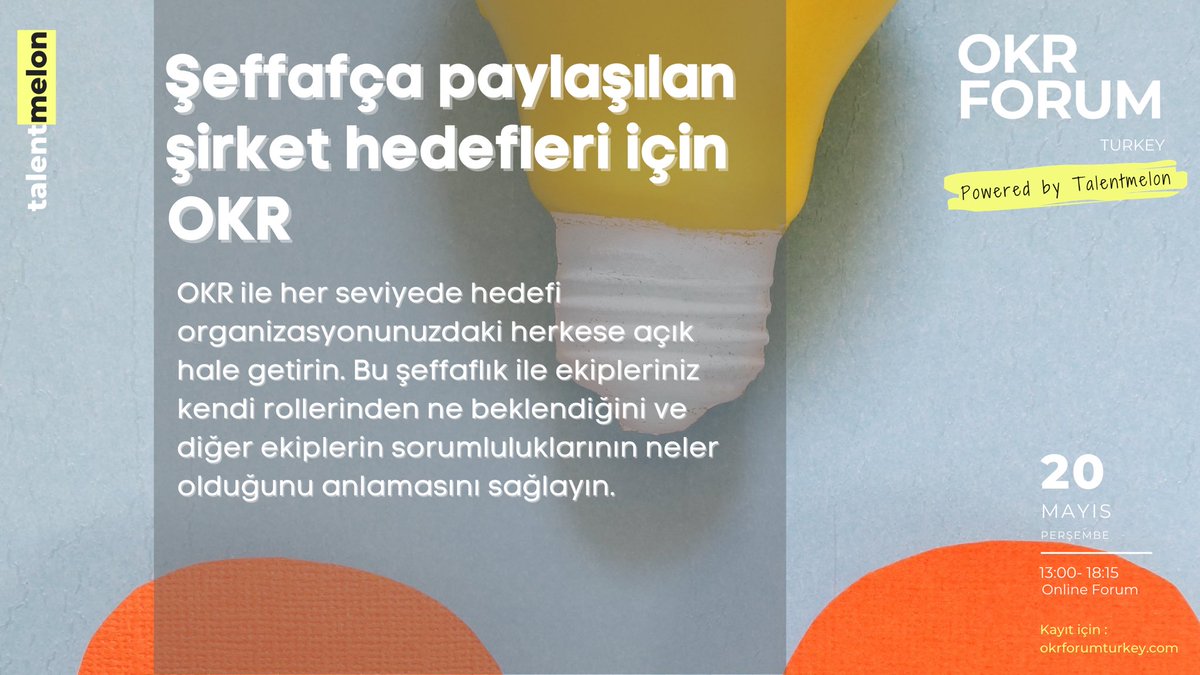 OKR ile her seviyede hedefi organizasyonunuzdaki herkese açık hale getirin. Bu şeffaflık ile ekipleriniz kendi rollerinden ne beklendiğini ve diğer ekiplerin sorumluluklarının neler olduğunu anlamasını sağlayın.  

#okrforumtürkiye kayıt ve bilgi için:
okrforumturkey.com
