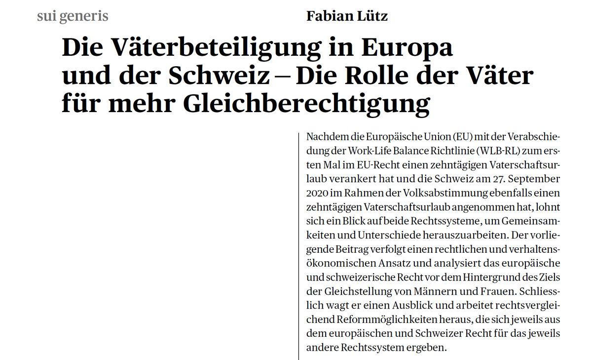 Neue Publikation: Die Väterbeteiligung in Europa und der Schweiz — Die Rolle der Väter für mehr  Gleichberechtigung (von Fabian Lütz): doi.org/10.21257/sg.178