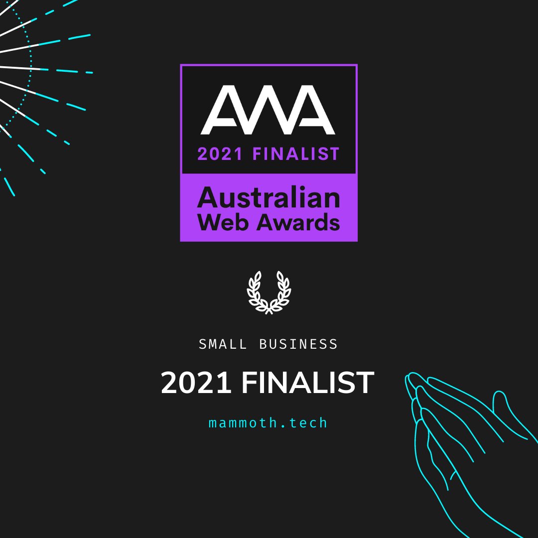 MammothDotTech's tweet image. We&apos;re going to Queensland! 🎉 @auswebawards has announced the 2021 finalists and we&apos;re proud to share we are a front runner in the Small Business category. Watch this space! 💙