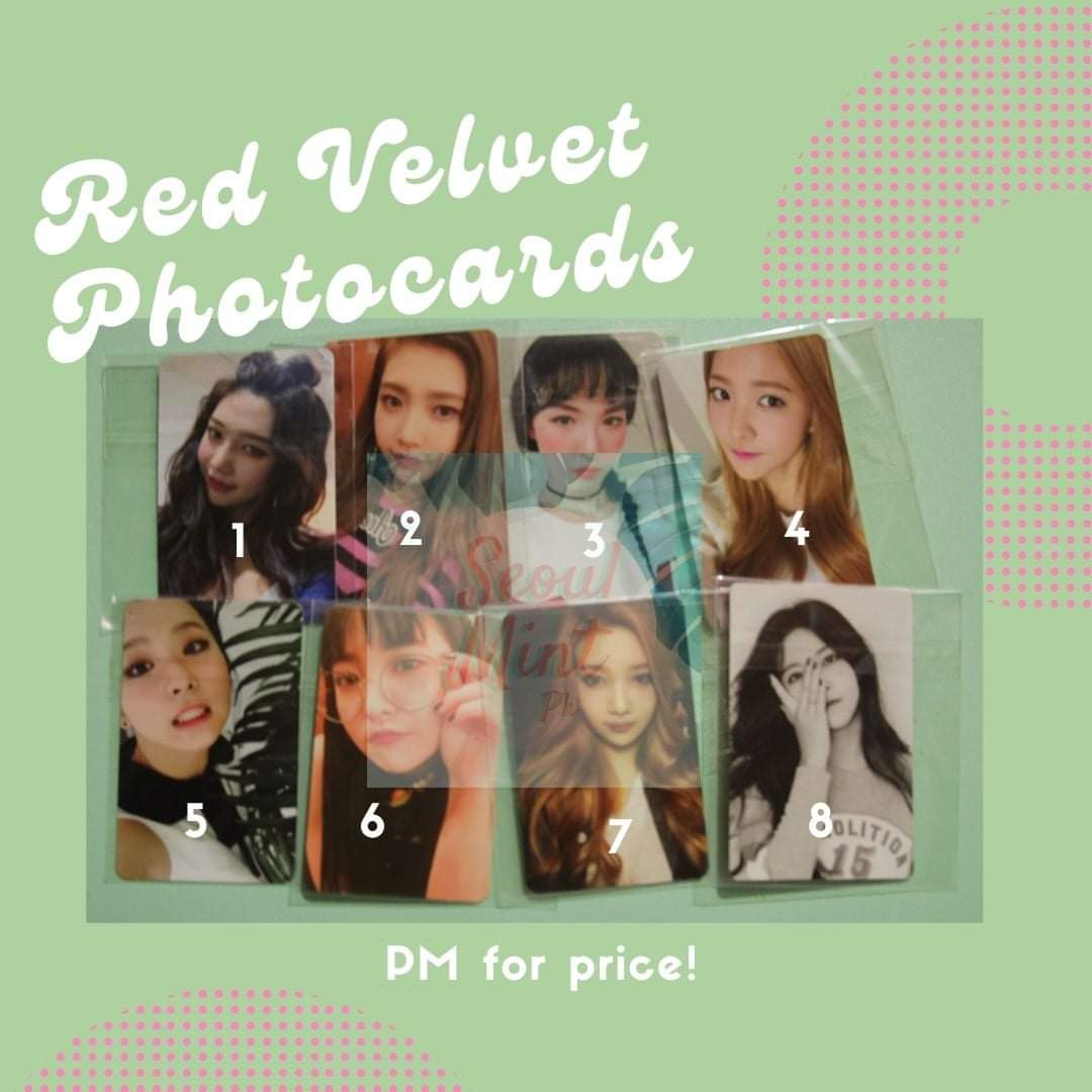  #SMPHMaySale Red Velvet Official Photocardsprice: 300-375 phpMessage us for the price of your pc of choicewts lfb red velvet official photocards pcs