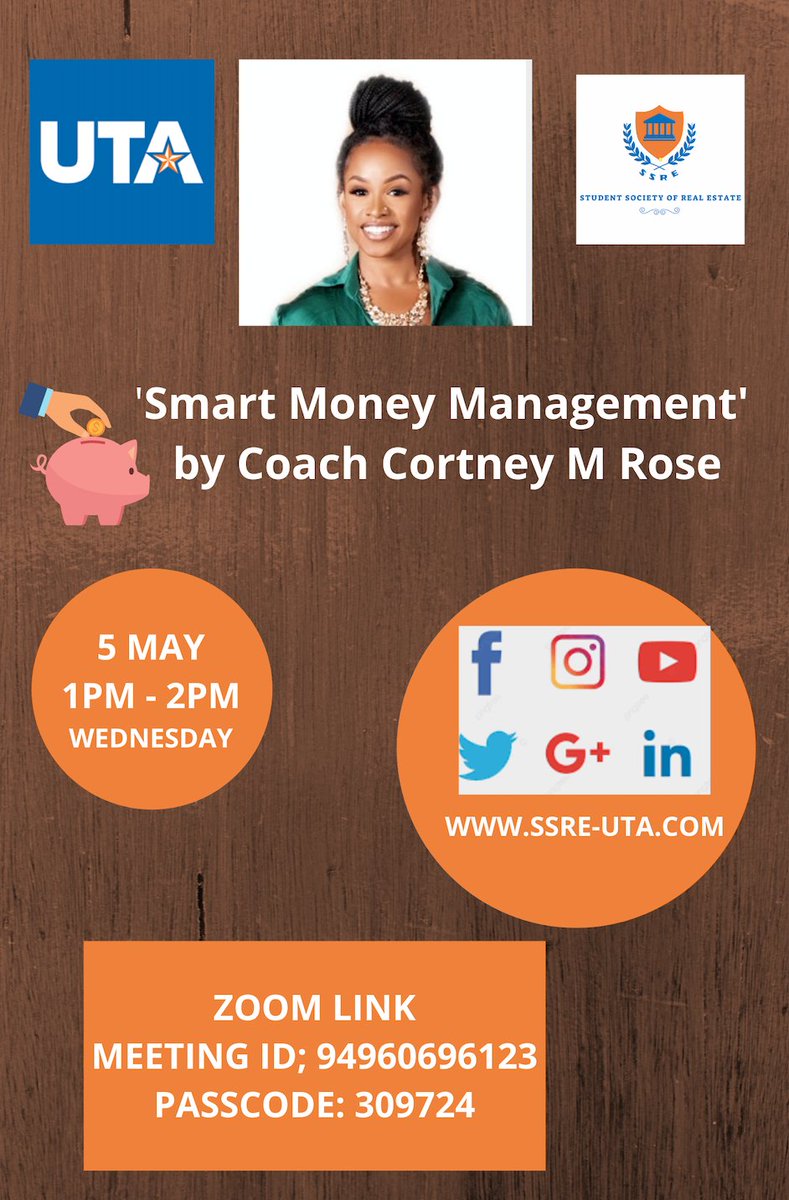 UtaReal's tweet image. Join us today 5/5 at 1pm to learn from the great Cortney M. Rose about smart money management.