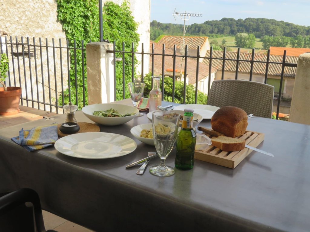 Salad dinner on the terrace. Summer is slowly acumin in.