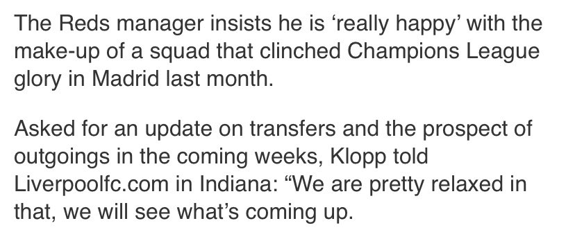 Surely Klopp should be livid with FSG for such a window? Nope in fact he publicly supports John Henry, citing he’s “really happy” with the squad