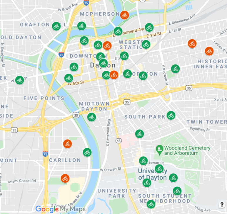 Today <a href="/LinkDYT/">Link DYT</a> launches 7 new Link hubs (orange dots on the map!) 
Including 2 new downtown hubs at First St @ Jefferson Street and Fifth Street @ Jefferson Street.
Interested in learning more about Link hourly, daily or membership rates? Find info here: linkdayton.org/pricing
