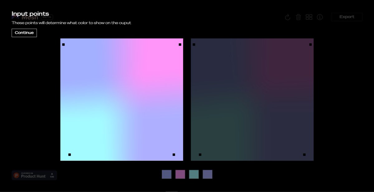  Mesh Gradients- Create beautiful gradient like aurora UI in few clicks  https://meshgradient.com/ 