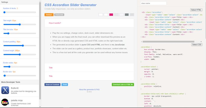  CSS Accordion Slider Generator- Create fully responsive, css only accordion sliders  https://accordionslider.com 