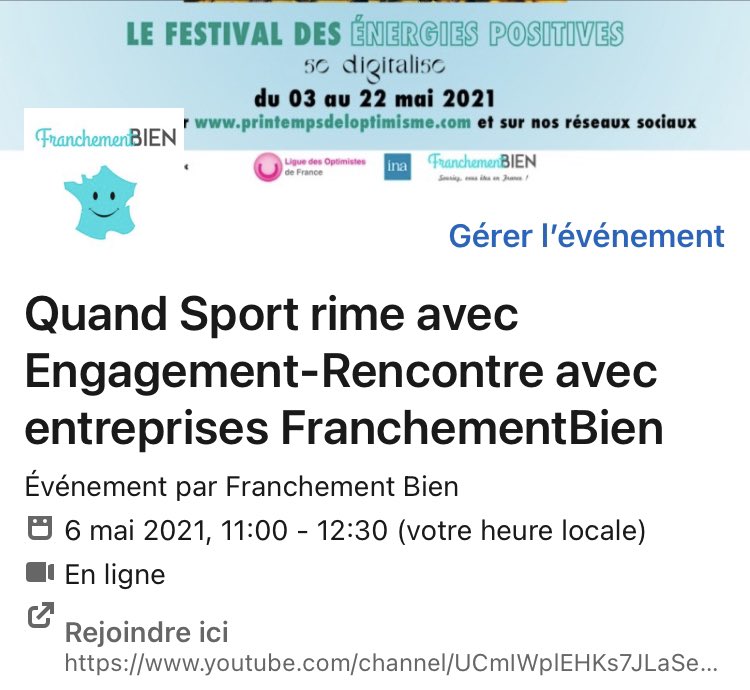 #webinar #entreprisesengagées
👉 Quand #sport rime avec engagements, rencontre avec des entreprises #franchementbien
👉rv en live le jeudi 6 mai à 11h30 sur notre chaine youtube bit.ly/FranchementBie…
#madeinfrance