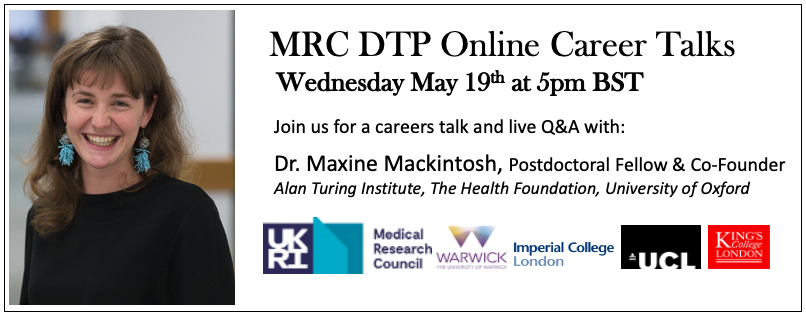 We are happy to announce our next speaker: Dr. Maxine Mackintosh (<a href="/Maxi_Macki/">Maxine Mackintosh</a>), who will discuss her experiences navigating a career in academia and beyond!

See you @ 5pm on Wednesday the 19th of May!