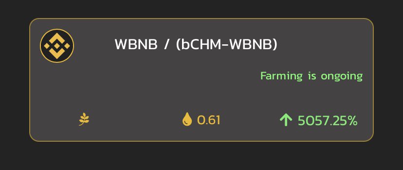 Earn / Farm : BNB 
Farm Now On Highest APR 
New Farm 
farm.cryptochrome.org/bnb-farm 
#BNB #CHM #BSC #Ethereum #BinanceSmartChain