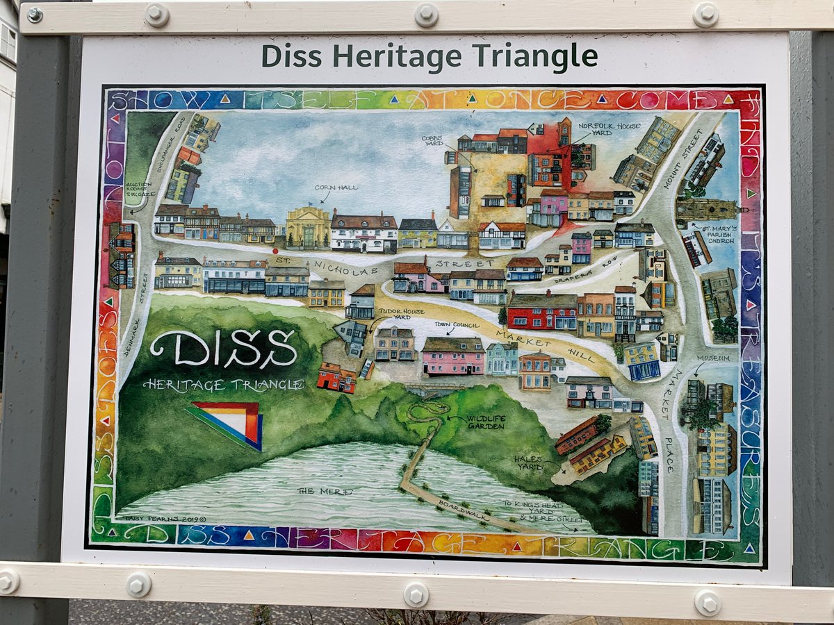 Love the Diss Heritage Triangle interpretation panels especially the coloured street plans which say ‘Diss does not show itself at once, come find its treasures’